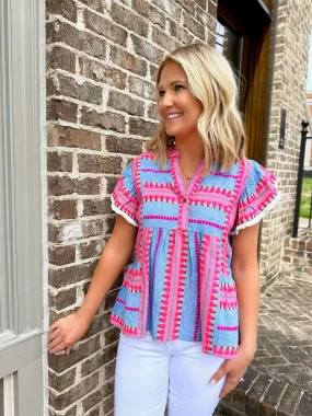 All the Aztec Feels Peplum Style Top