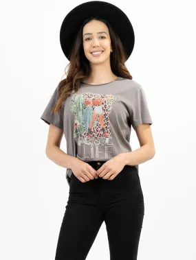 American Bling Women's Washed  "Cowgirl Life'' Cactus Rhinestones Tee