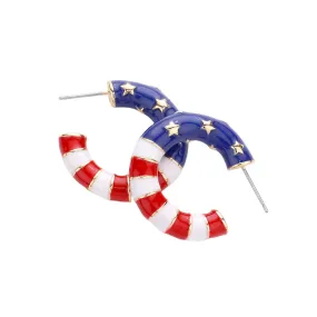 American USA Flag Enamel Hoop Earrings