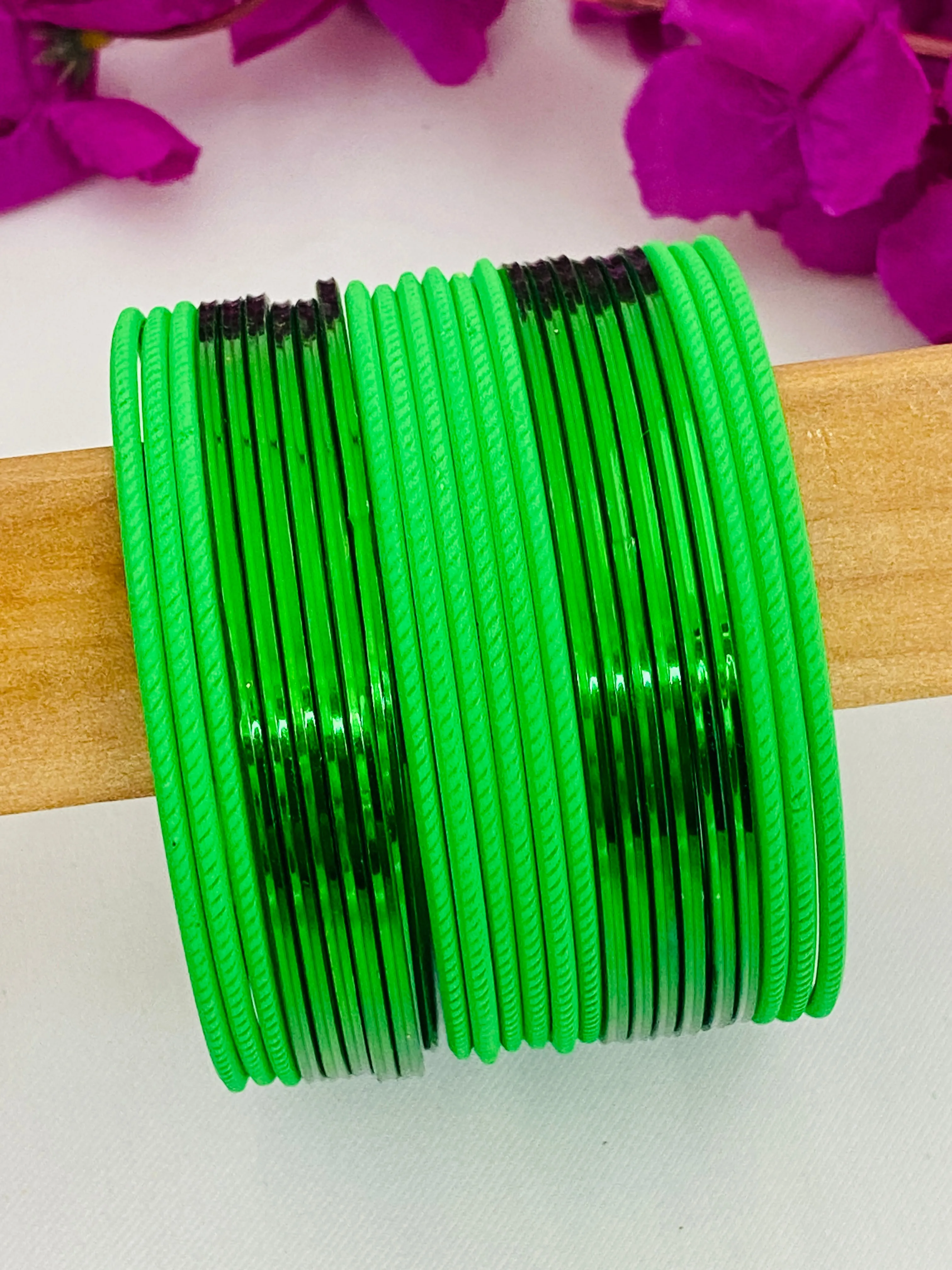 Bollywood Style Designer Plain Wedding Metal Bangles - Green