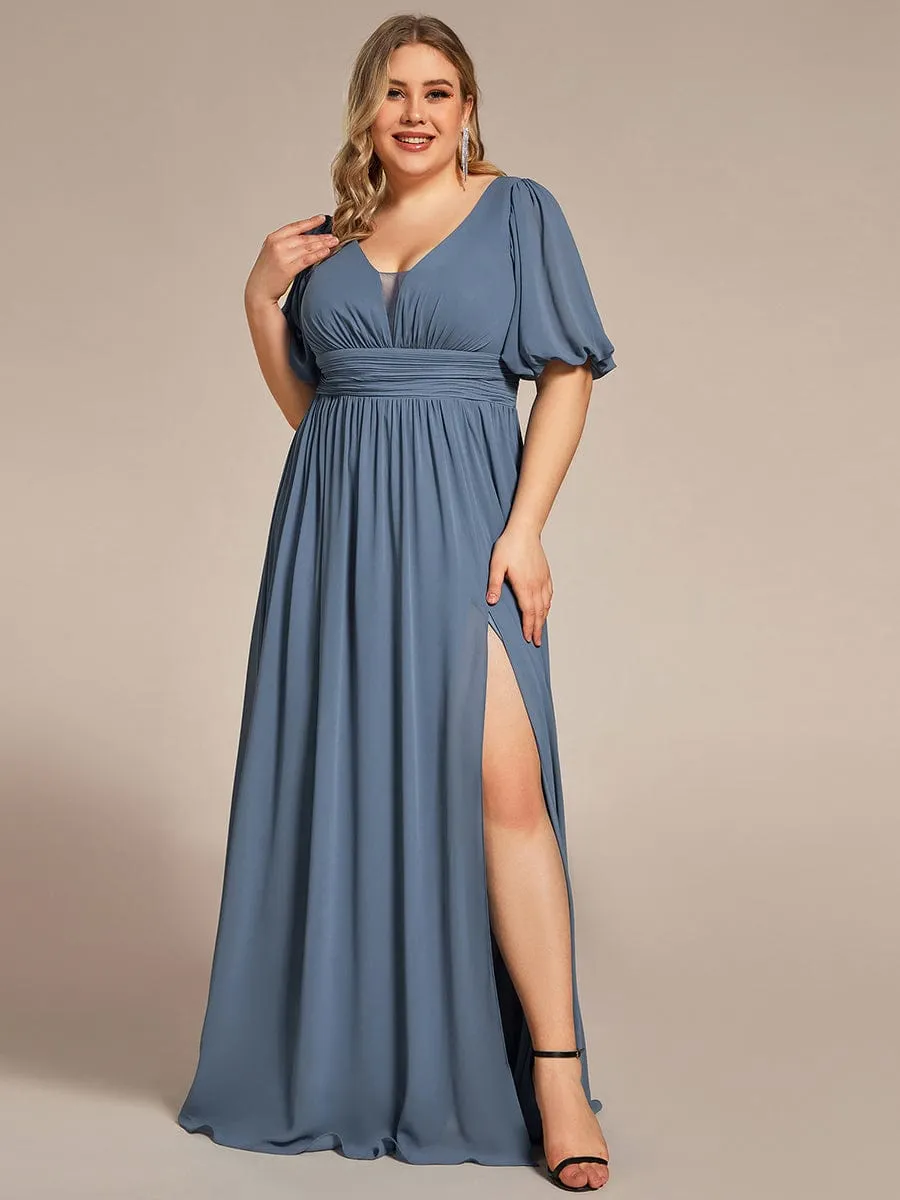 Dusty Blue and Navy Bridesmaid Gowns