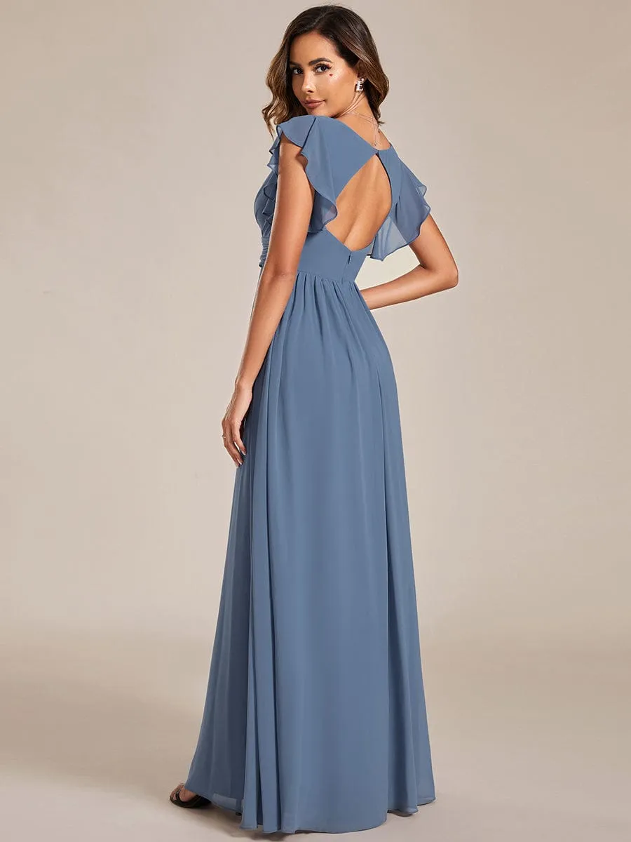 Dusty Blue and Navy Bridesmaid Gowns