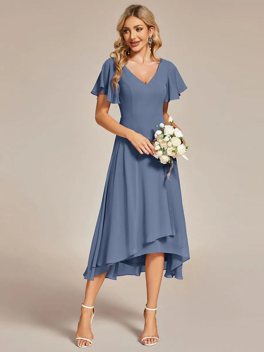 Dusty Blue and Navy Bridesmaid Gowns