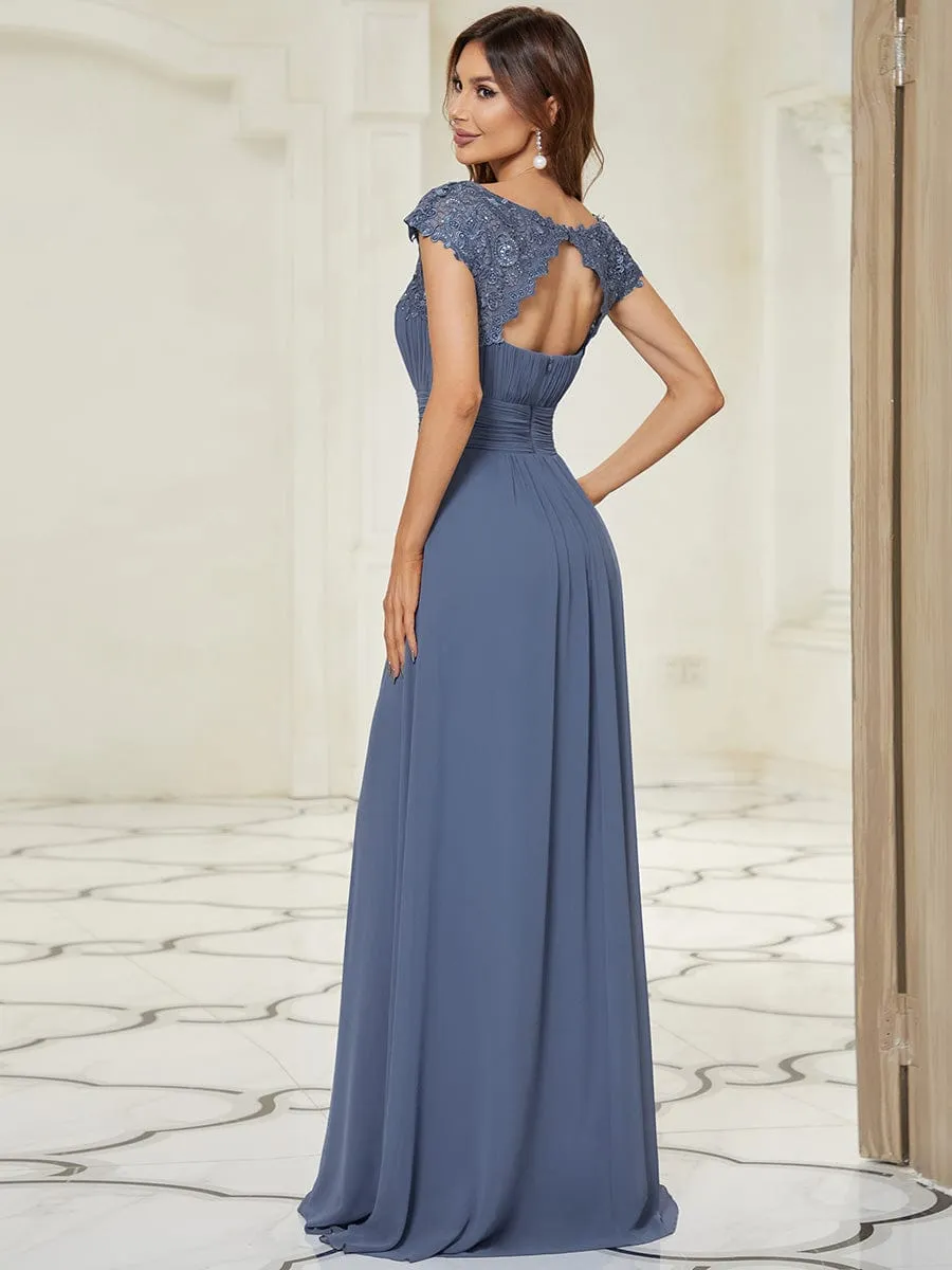 Dusty Blue and Navy Bridesmaid Gowns