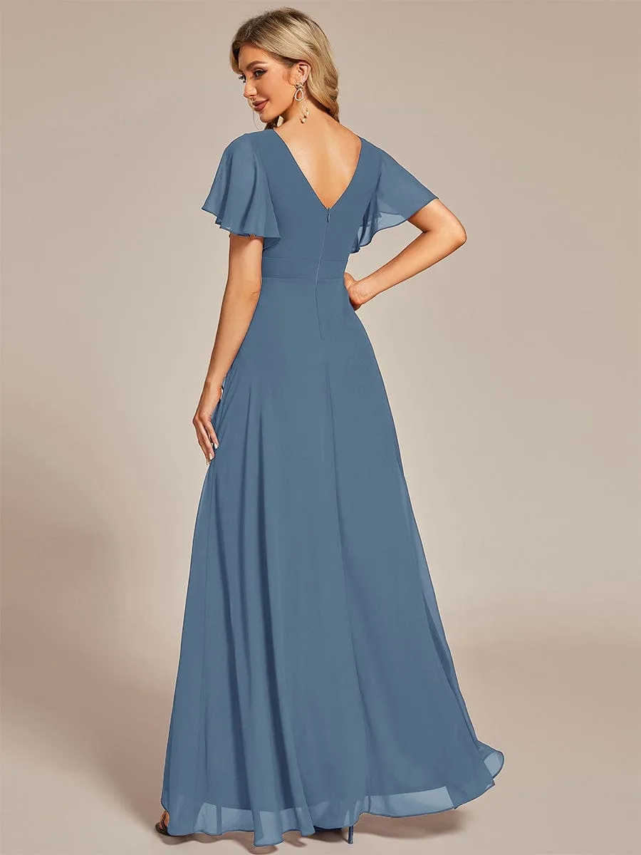 Dusty Blue and Navy Bridesmaid Gowns