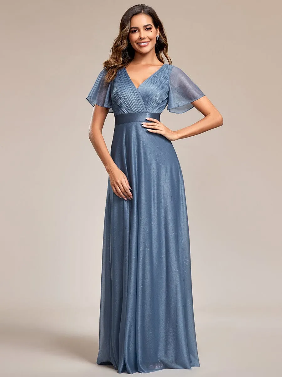 Dusty Blue and Navy Bridesmaid Gowns