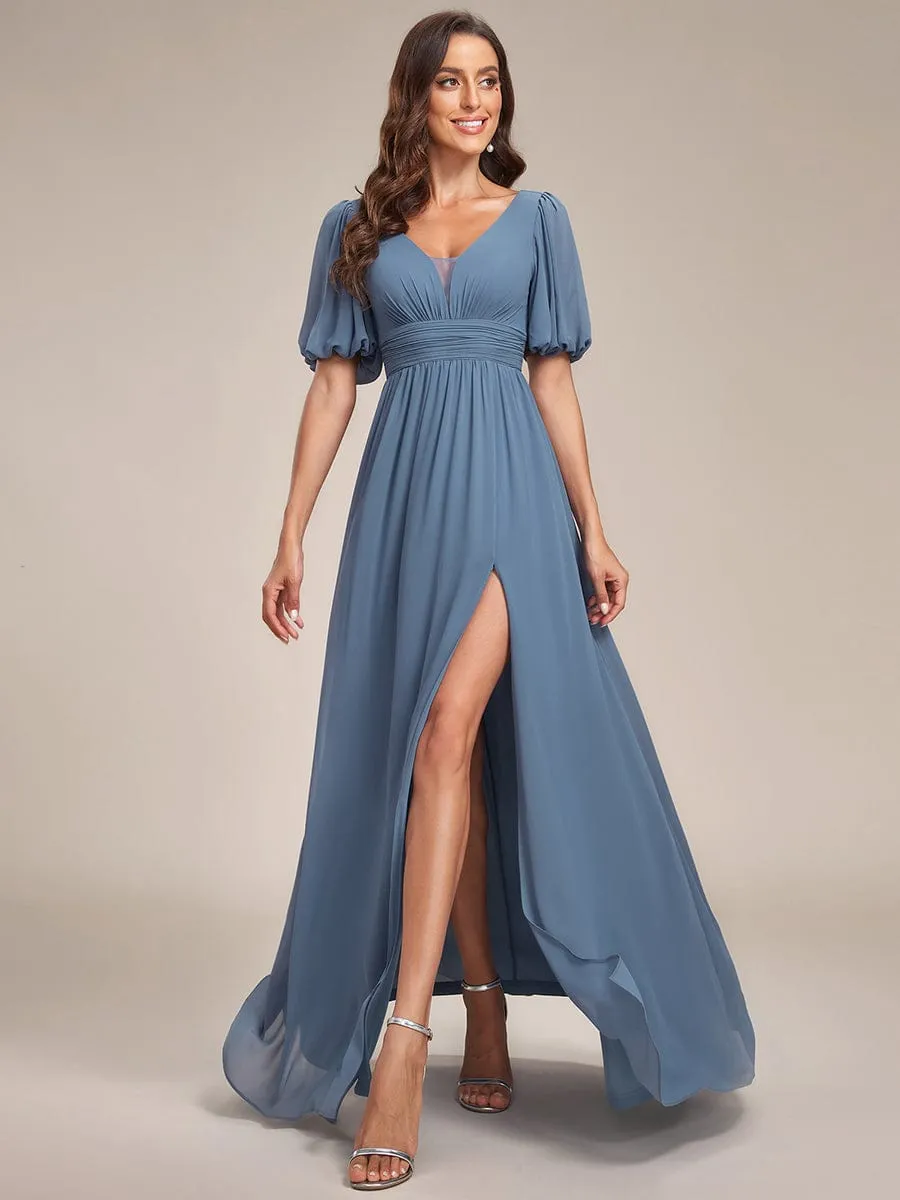 Dusty Blue and Navy Bridesmaid Gowns