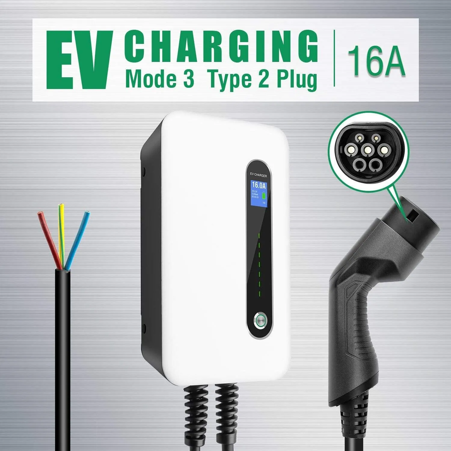 EV Charging Station 16A Type 2 Electric Vehicle Car Charger EVSE Wallbox Charging Cable IEC 62196-2 Level 2 Charger 3.6KW