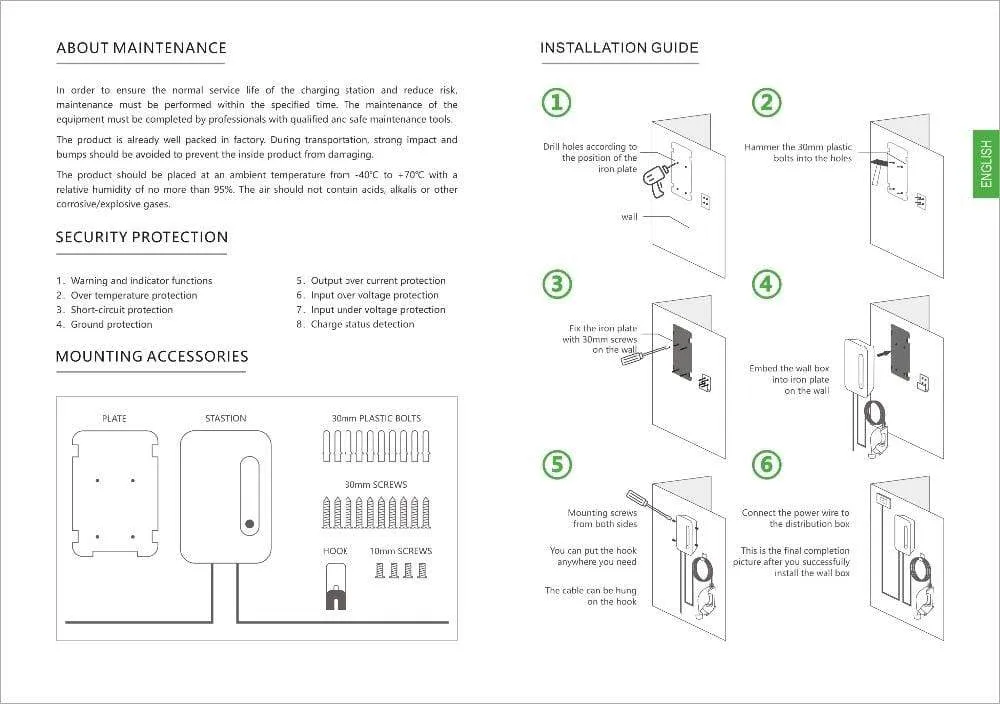 EV Charging Station 16A Type 2 Electric Vehicle Car Charger EVSE Wallbox Charging Cable IEC 62196-2 Level 2 Charger 3.6KW