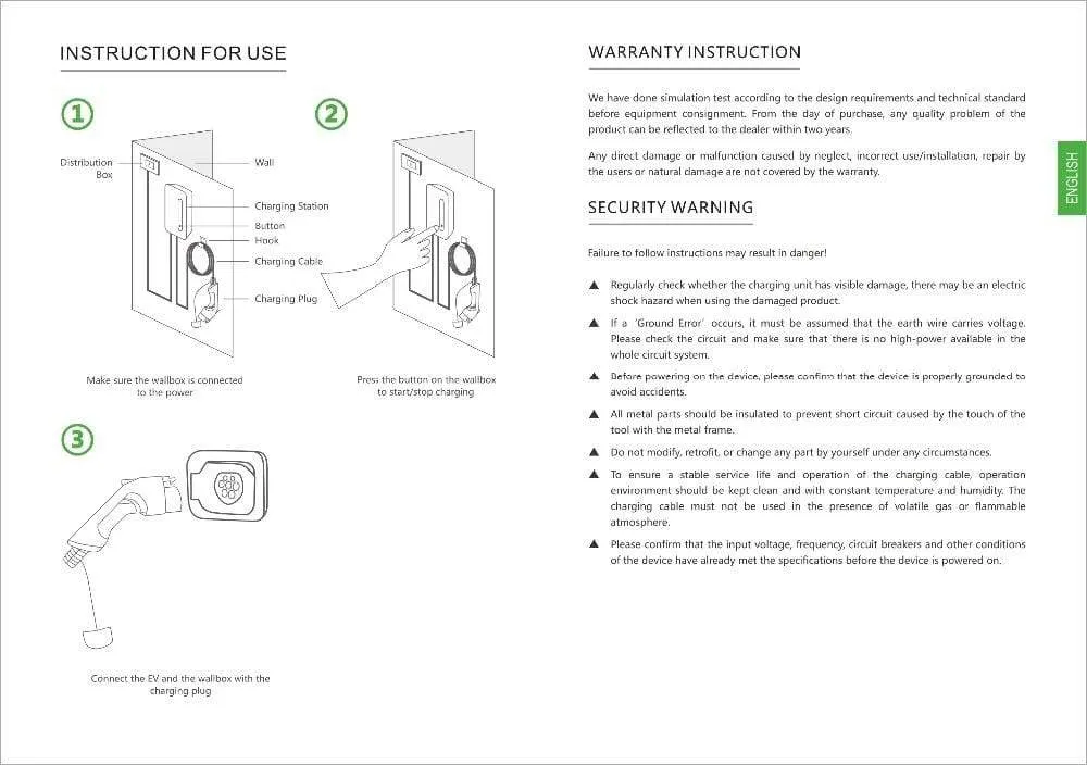 EV Charging Station 16A Type 2 Electric Vehicle Car Charger EVSE Wallbox Charging Cable IEC 62196-2 Level 2 Charger 3.6KW