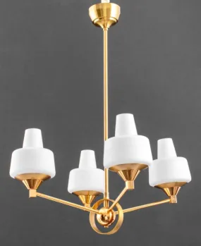 French Adnet Style Modernist Brass Chandelier