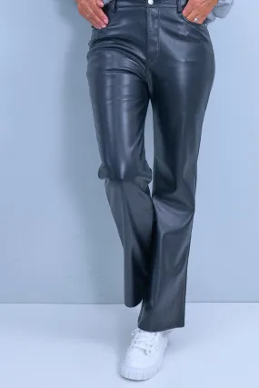 Kunstlederhose im 5-Pocket-Style, schwarz