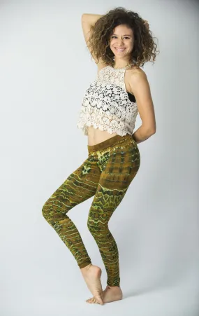 Melting Stripes Tie Dye Cotton Leggings in Olive