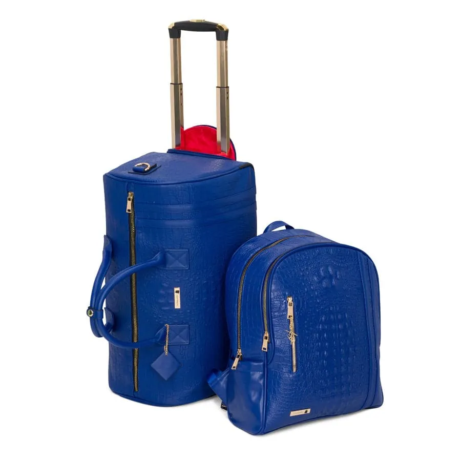 Royal Blue Apollo 2 Faux Crocodile Skin Backpack & Rolling Duffle Bag