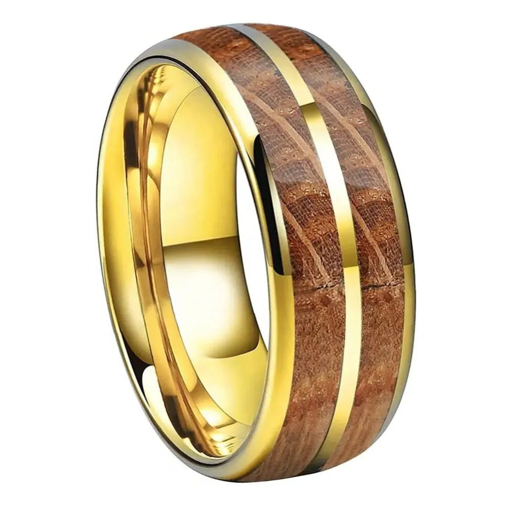 Whiskey Barrel Oak & Tungsten Inlay Wedding Ring (8mm)