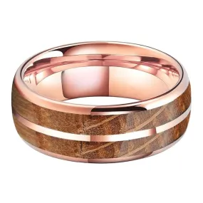 Whiskey Barrel Oak & Tungsten Inlay Wedding Ring (8mm)