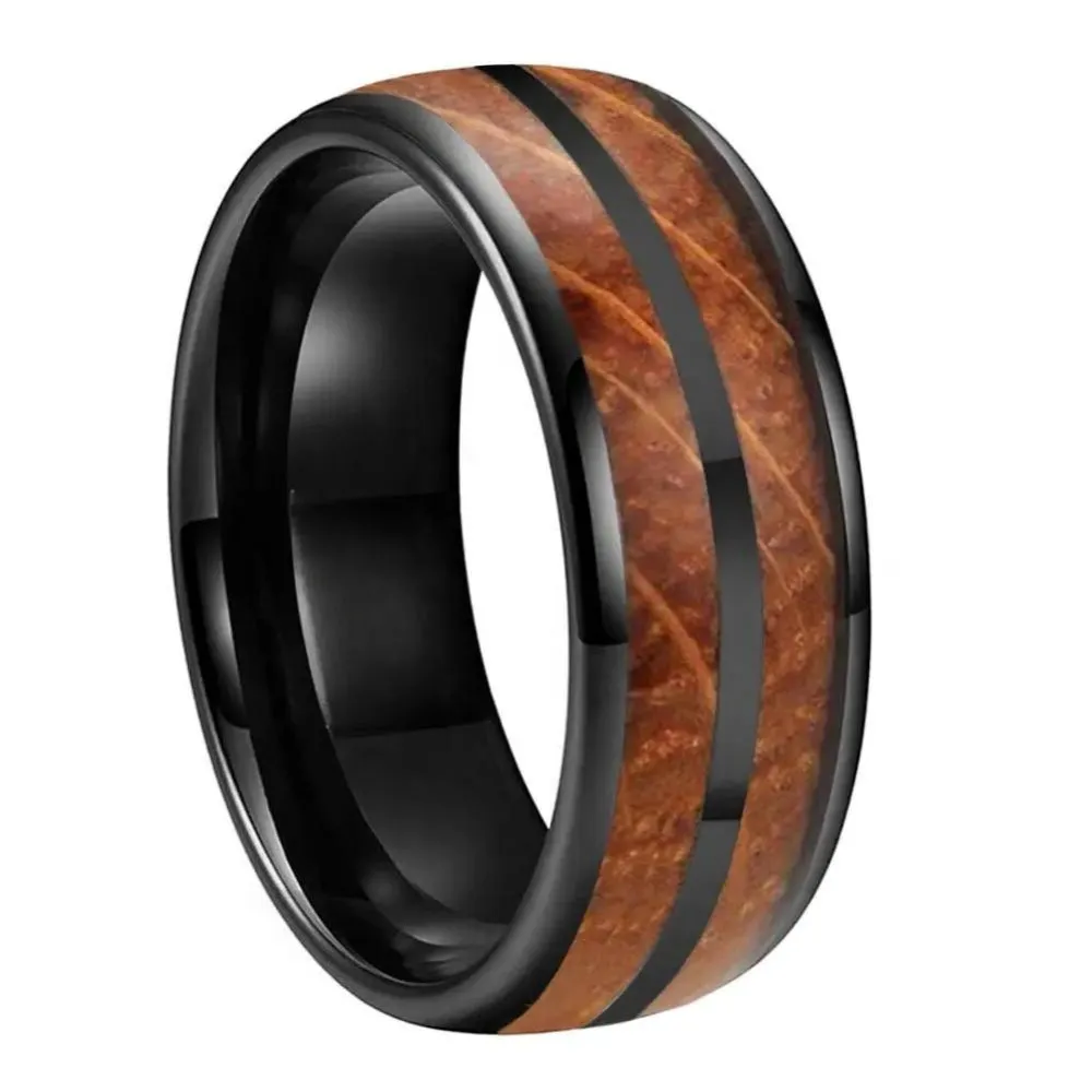 Whiskey Barrel Oak & Tungsten Inlay Wedding Ring (8mm)